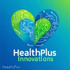 The logo for HealthPlus Innovations features a modern and sleek design, combining elements of health and technology